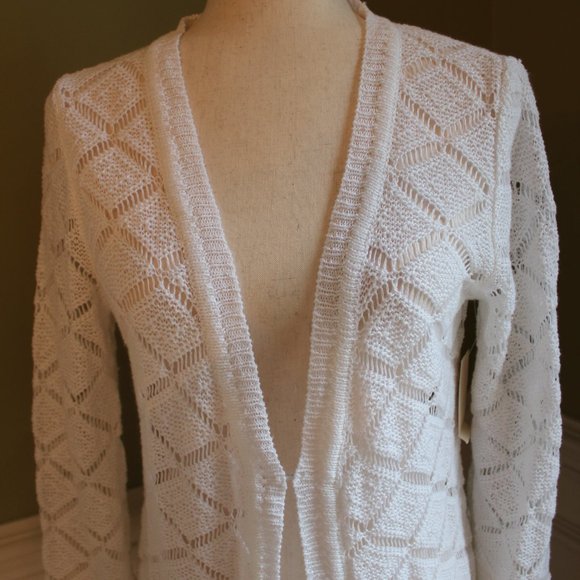 NWT Coldwater Creek Women's White Crochet Long-Sleeve Cardigan Size S/8 - Picture 3 of 11